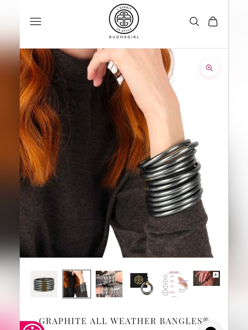 Budhagirl Graphite All Weather Bangle Single Small